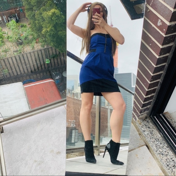 H&M Shoulderless Mini Blue Black Dress Bodycon - Picture 3 of 10